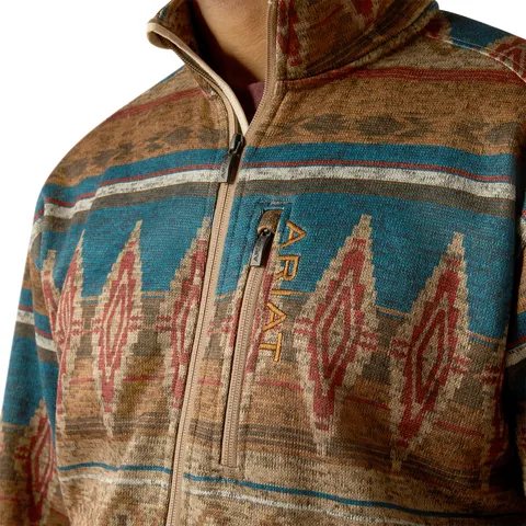 Ariat Men's Caldwell Full Zip Oxford Tan Southwest Print Sweater