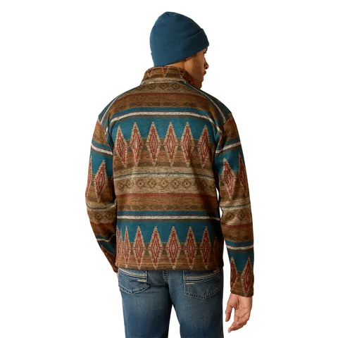 Ariat Men's Caldwell Full Zip Oxford Tan Southwest Print Sweater