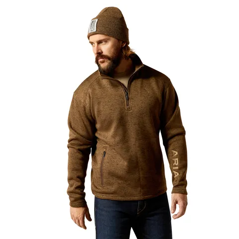 Ariat Men's Caldwell Logo 1/4 Zip Dark Brown Heather Sweater