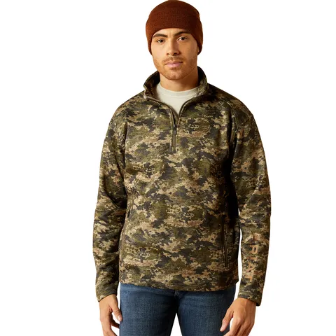 Ariat Men's Green Camo Caldwell Logo Quarter Zip Sweater