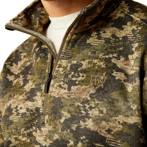 Ariat Men's Green Camo Caldwell Logo Quarter Zip Sweater