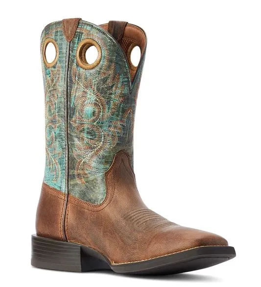 Ariat Men's Sport Rodeo Brown & Turquoise Square Toe Boots 10042403