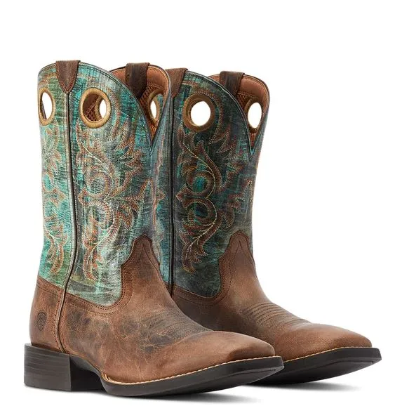 Ariat Men's Sport Rodeo Brown & Turquoise Square Toe Boots 10042403