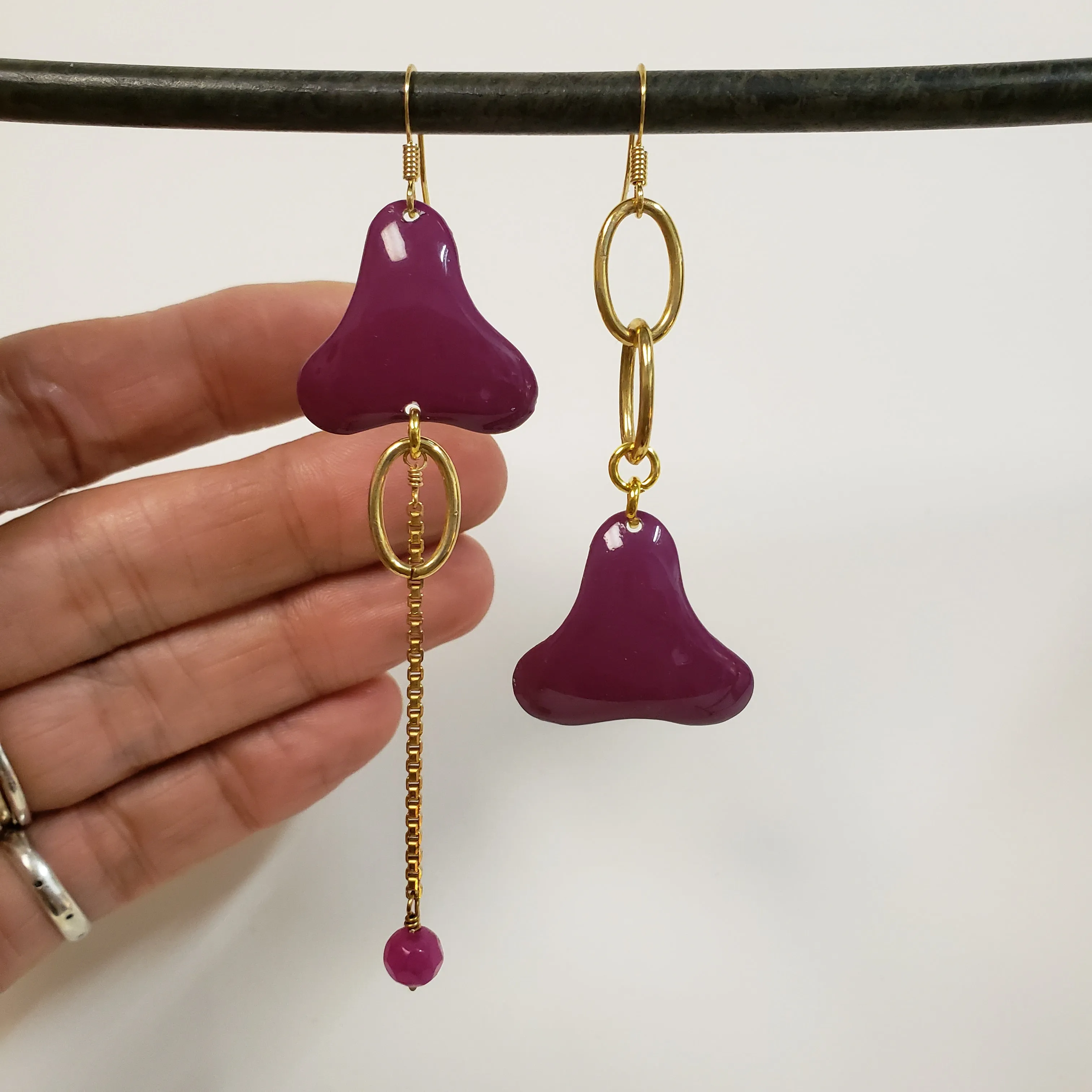 Asymmetric Enamel Color Pop Earrings - Purple