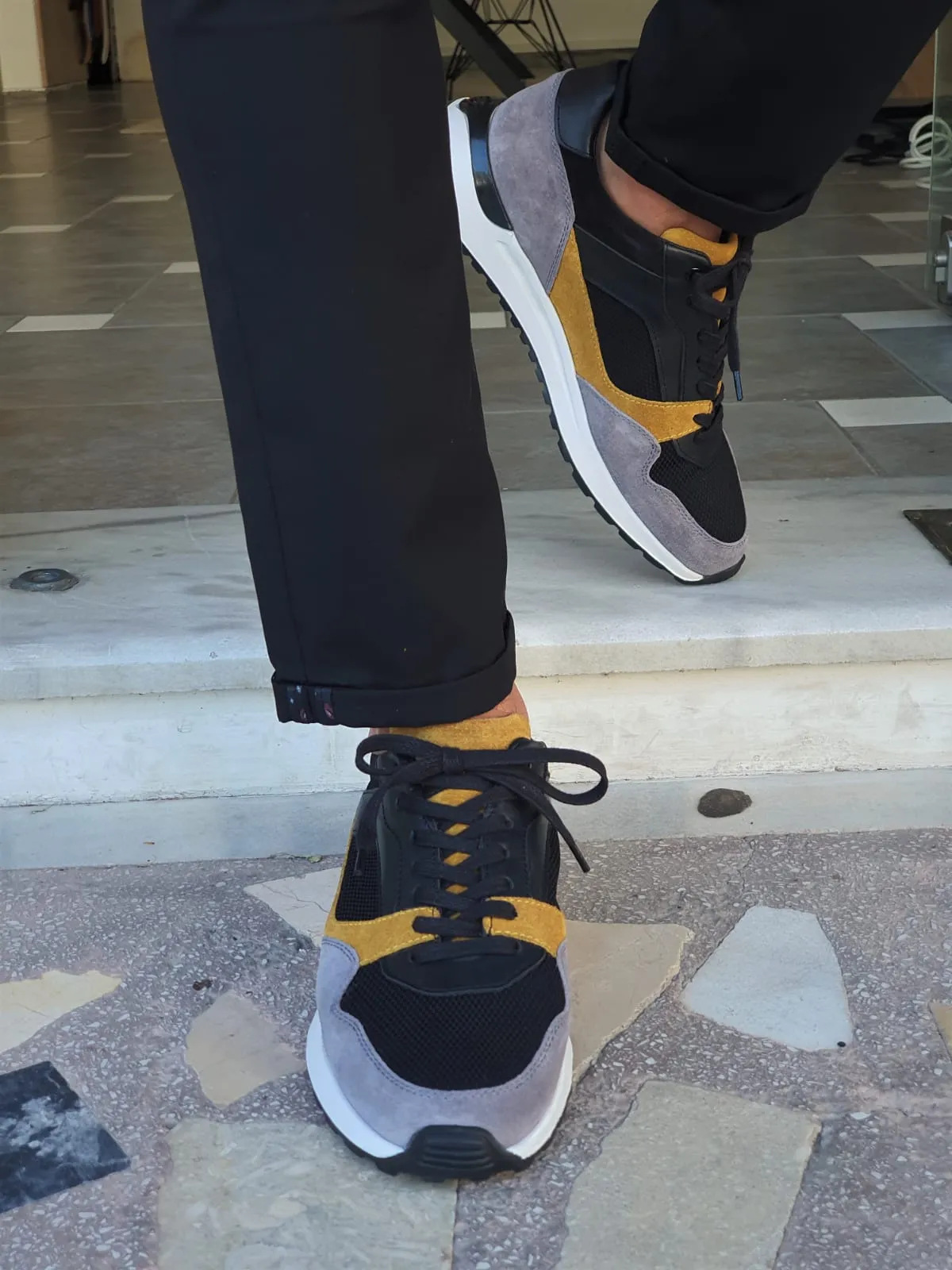 Bano Yellow Mid-Top Sneakers