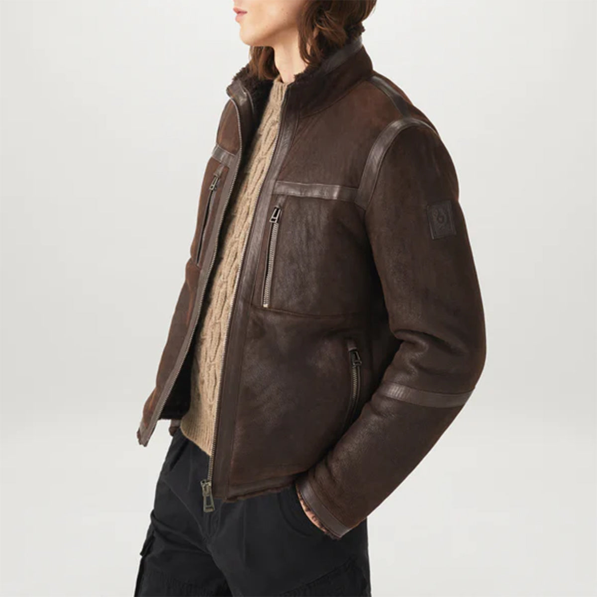 Belstaff - Tundra Lightweight Shearling Jacket in Brown/Ebony