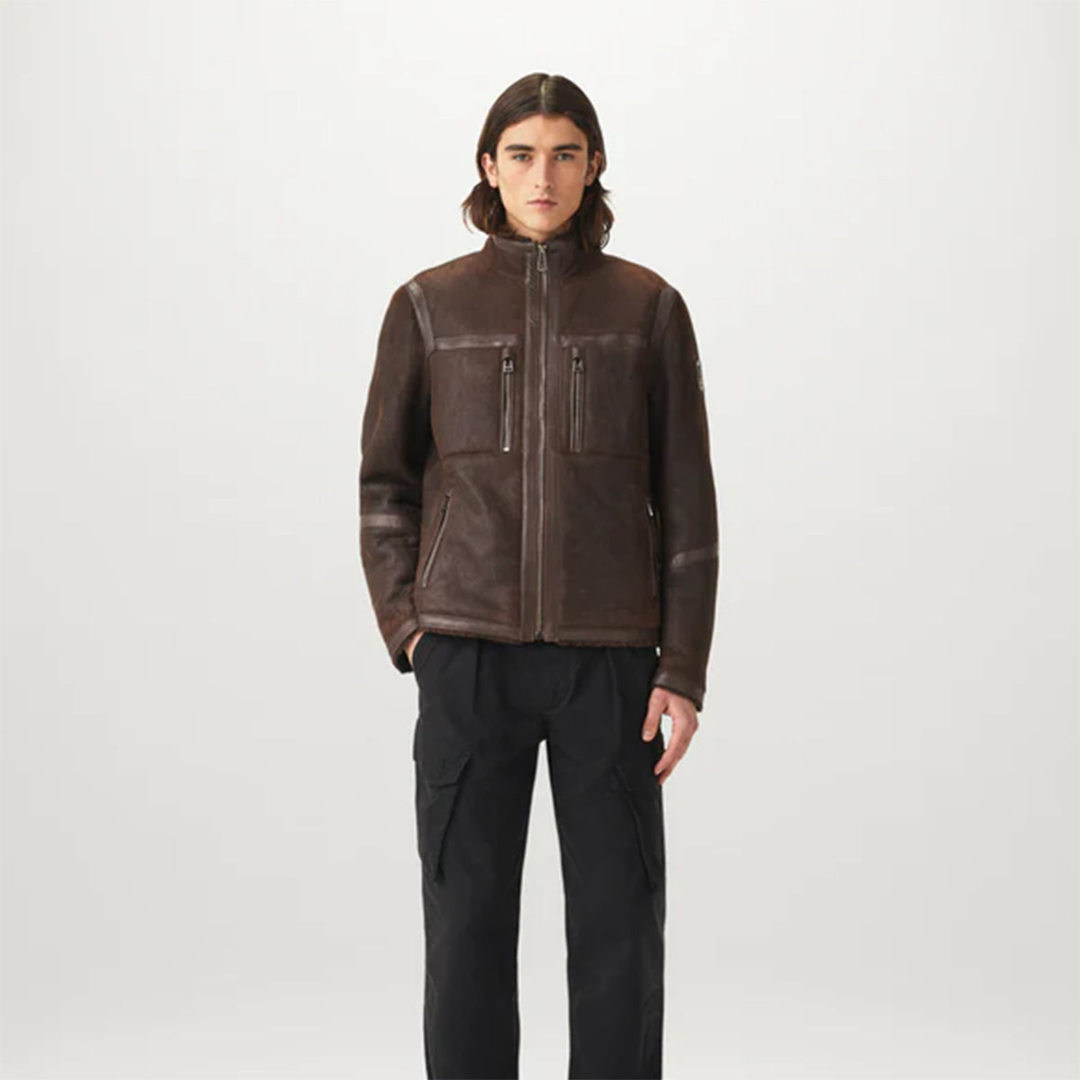 Belstaff - Tundra Lightweight Shearling Jacket in Brown/Ebony