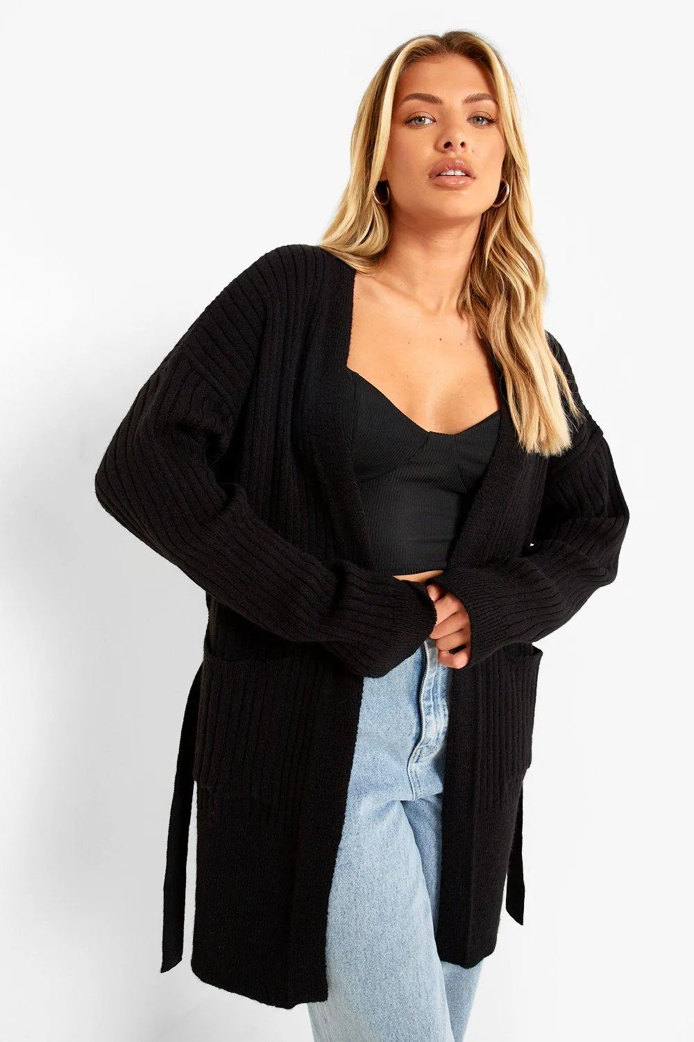 Belted Ribbed Cardigan