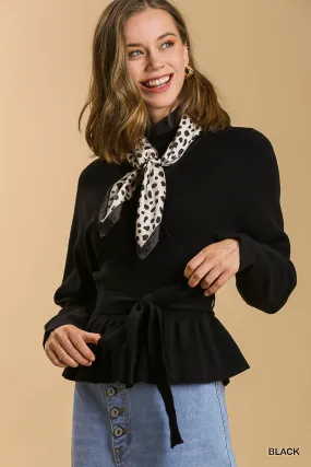 Black Baby Doll Tie Waist Top