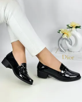 Black Croc-Embossed Patent Loafers