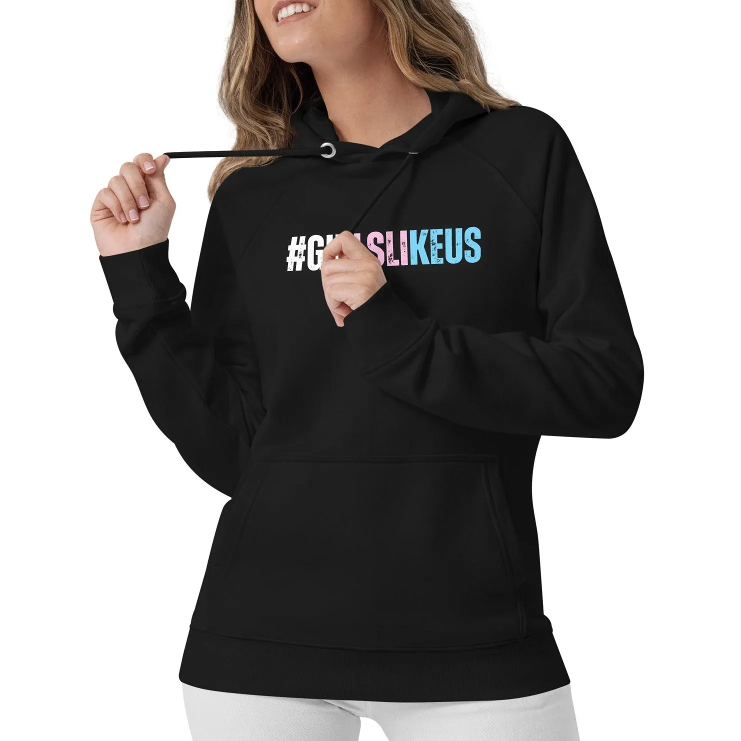 Blue Pink White 'GIRLSLIKEUS' Black Super Soft 100% Organic Cotton Hoodie