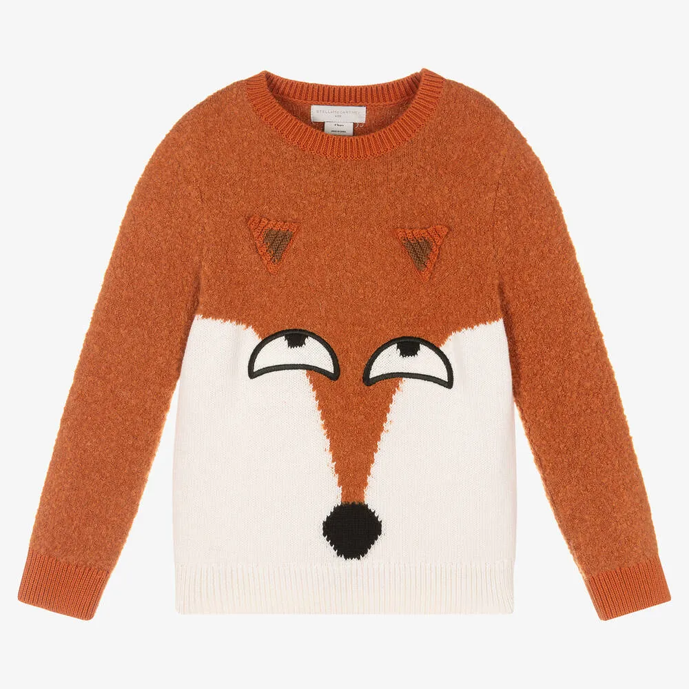 Boys Orange Knitted Fox Sweater