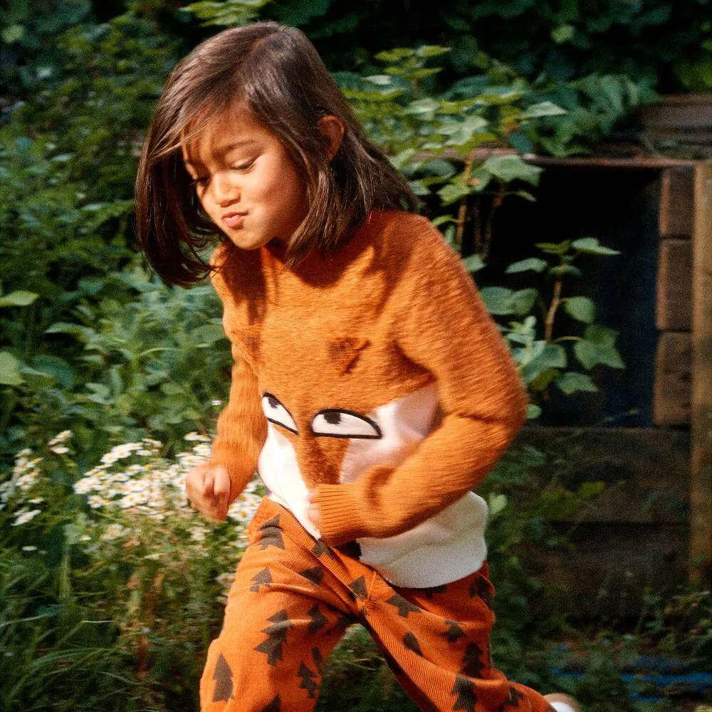 Boys Orange Knitted Fox Sweater