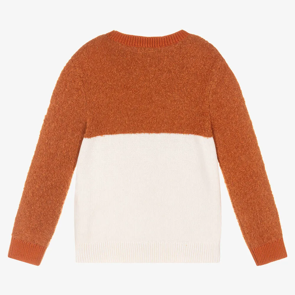 Boys Orange Knitted Fox Sweater