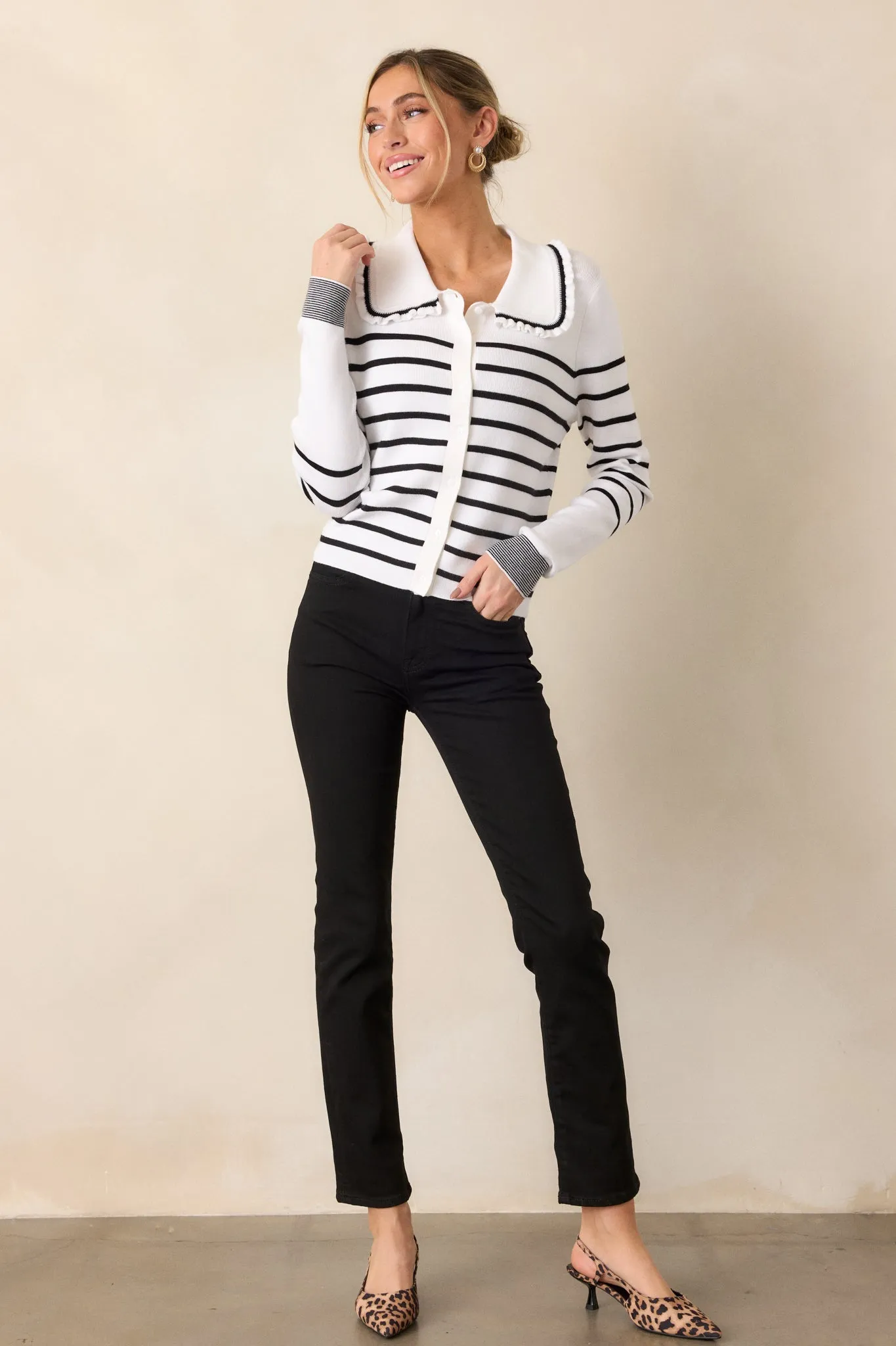 Breathe In White & Black Stripe Cardigan