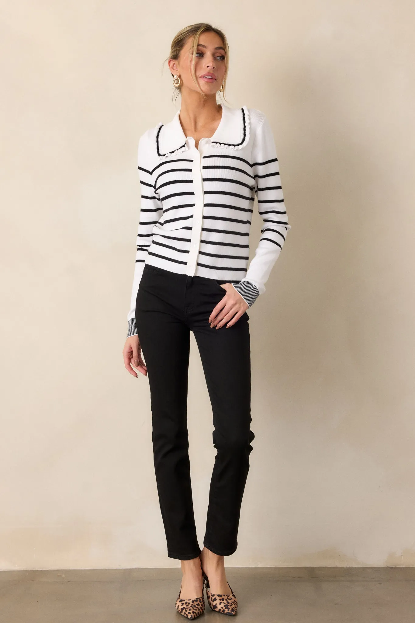 Breathe In White & Black Stripe Cardigan