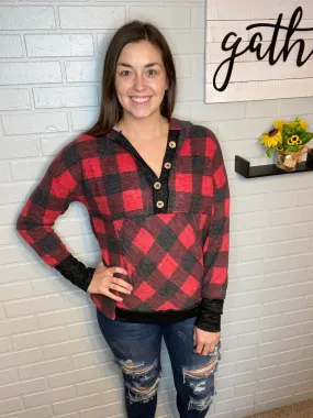 Buffalo Plaid Button Hoodie