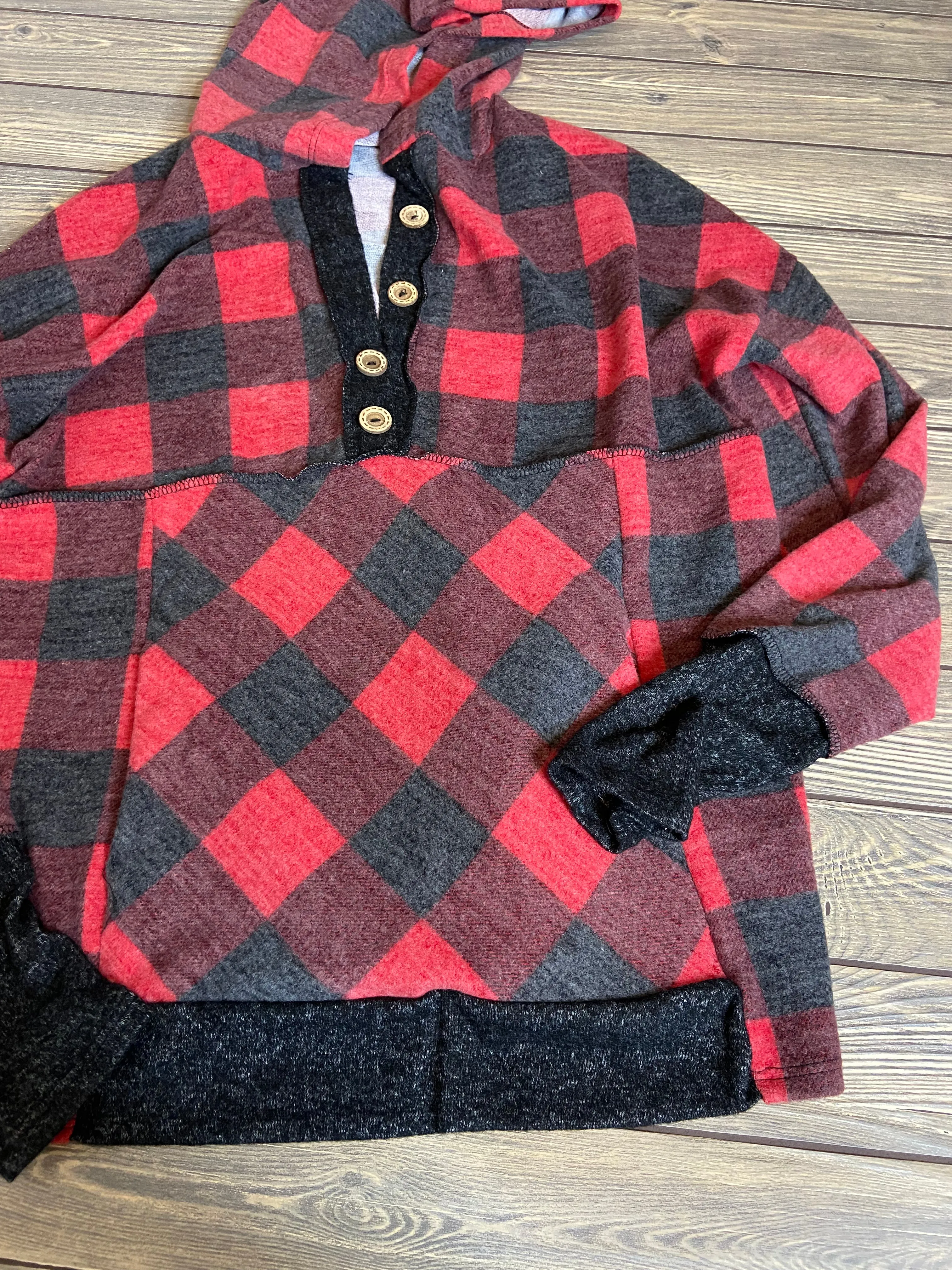 Buffalo Plaid Button Hoodie