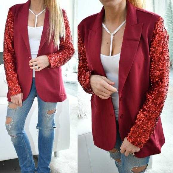 Burgundy Sequinned Sleeved Blazer