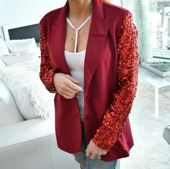 Burgundy Sequinned Sleeved Blazer