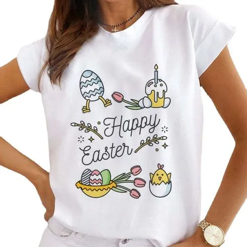 Casual Easter Letter Cotton Blend Round Neck Short Sleeve Regular Sleeve Printing T-shirt