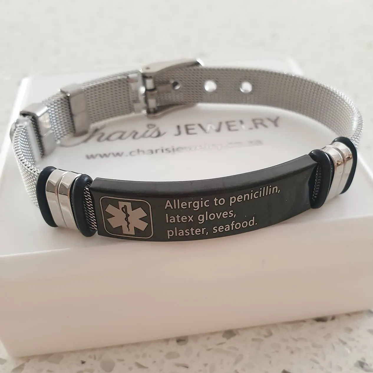 CBA102498 - Personalized Medical Alert Bracelet, Stainless Steel - Black