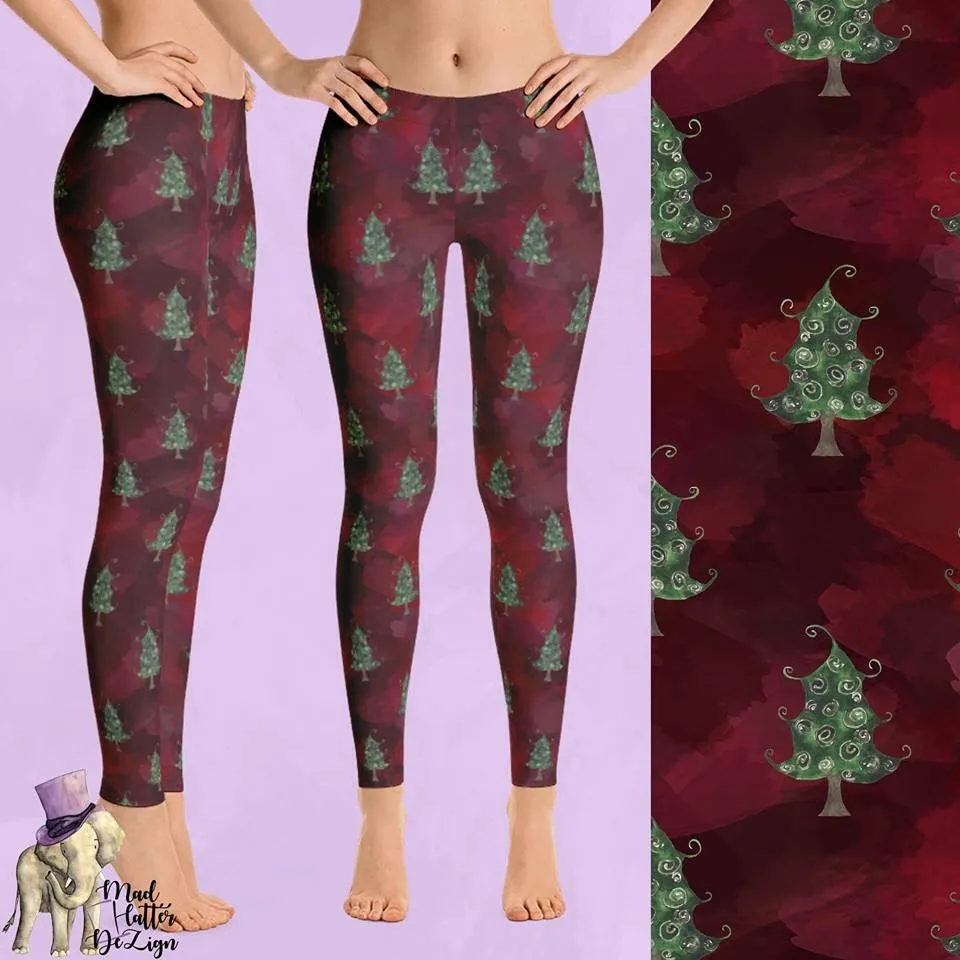 Classic Christmas Burgundy Wine Leggings