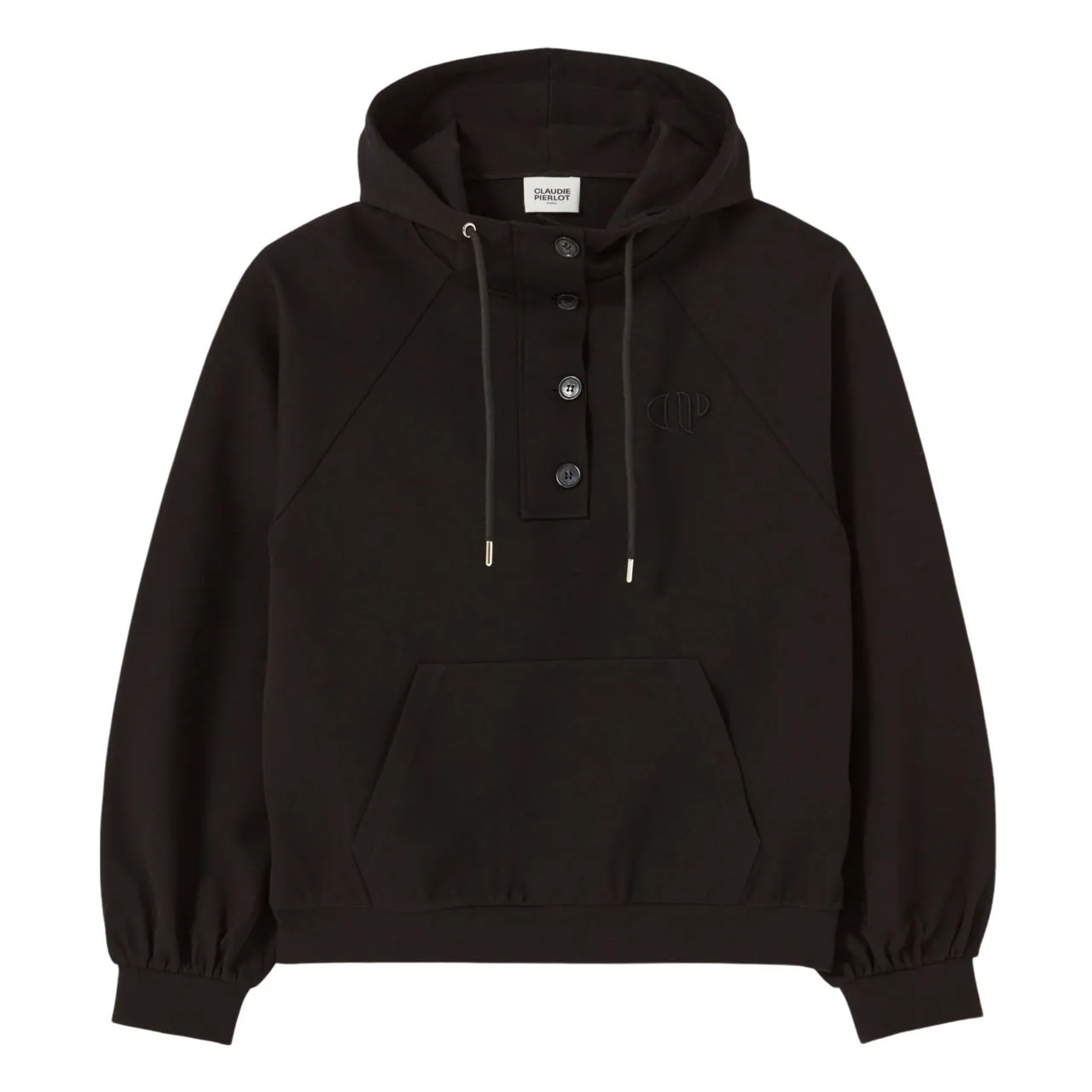 CLAUDIE PIERLOT Half-Button Drawstring Hoodie - Black