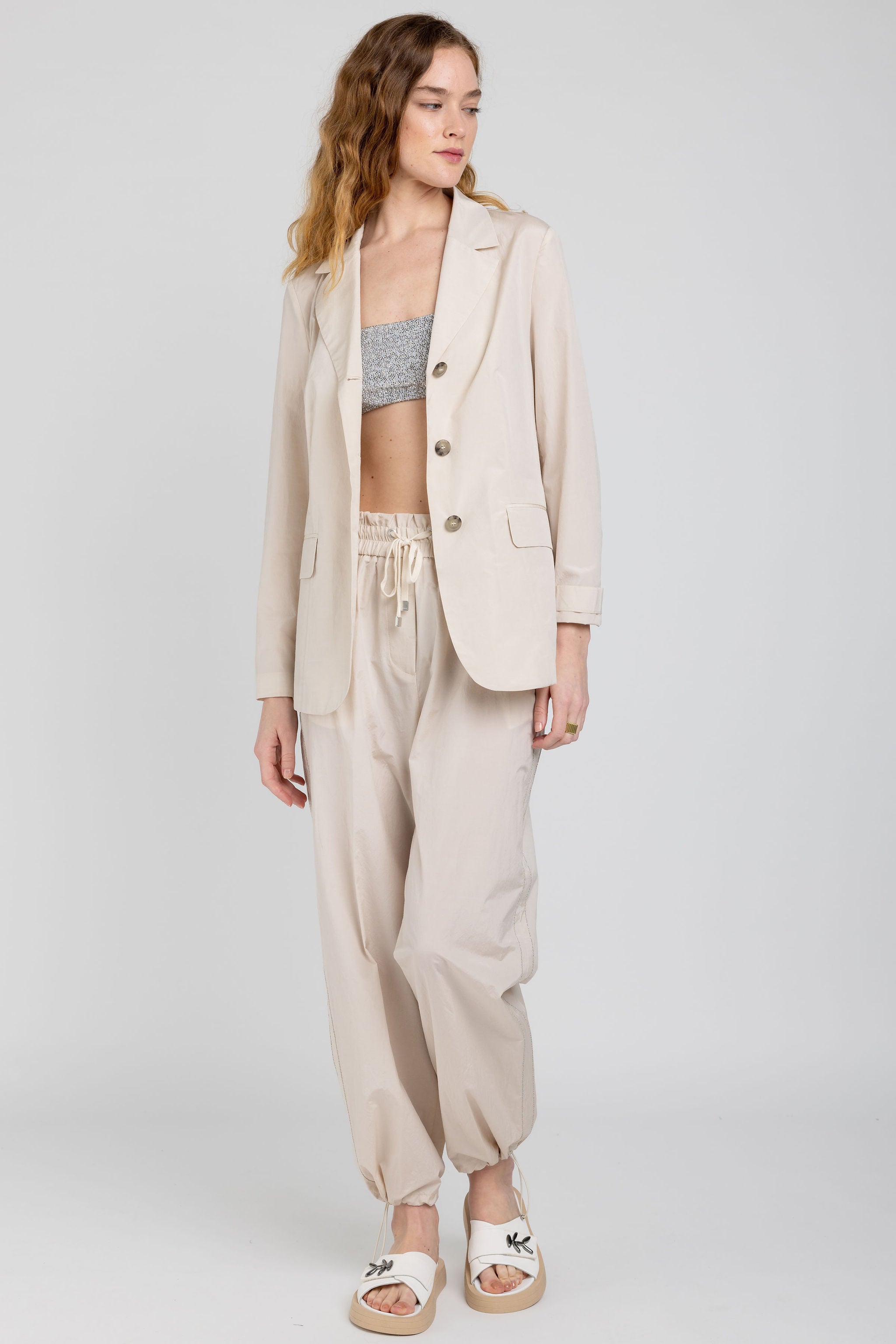 Cotton Poplin Blazer in Sesame Beige