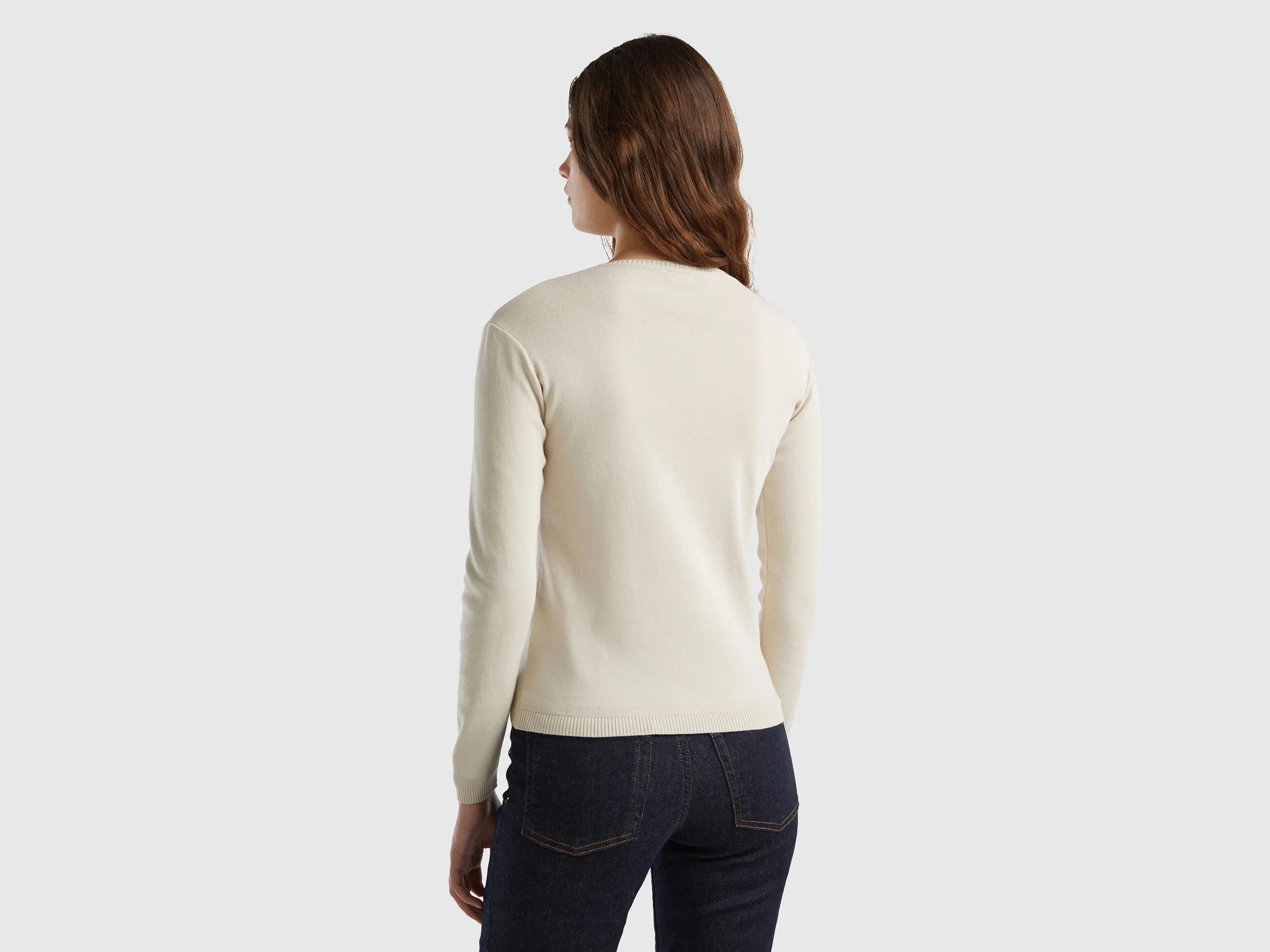 Crew neck sweater in pure cotton - Beige | Benetton