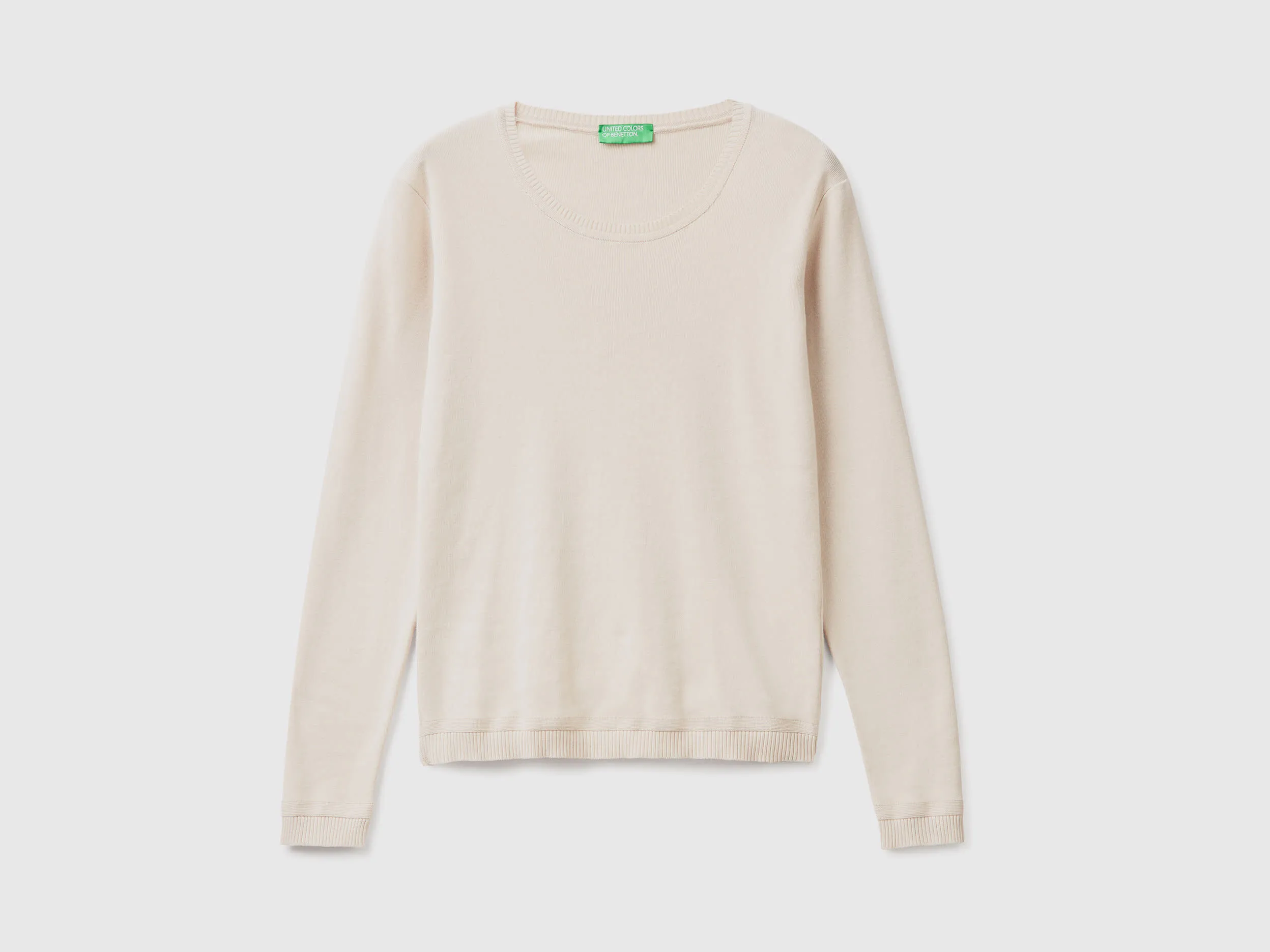 Crew neck sweater in pure cotton - Beige | Benetton