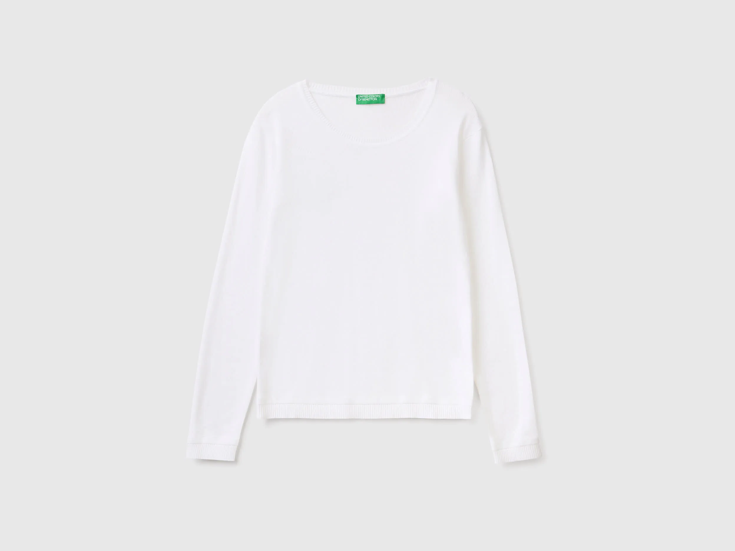 Crew neck sweater in pure cotton - White | Benetton