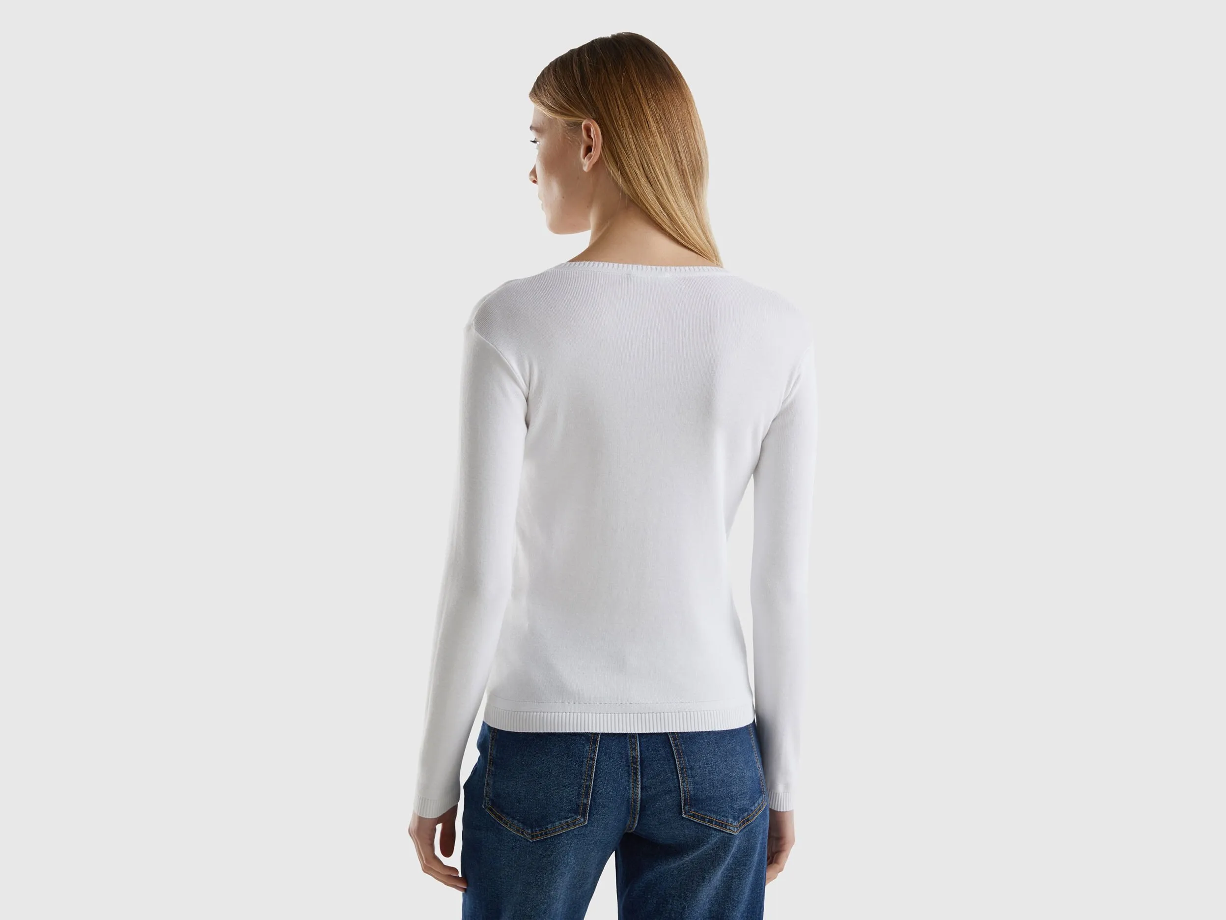 Crew neck sweater in pure cotton - White | Benetton