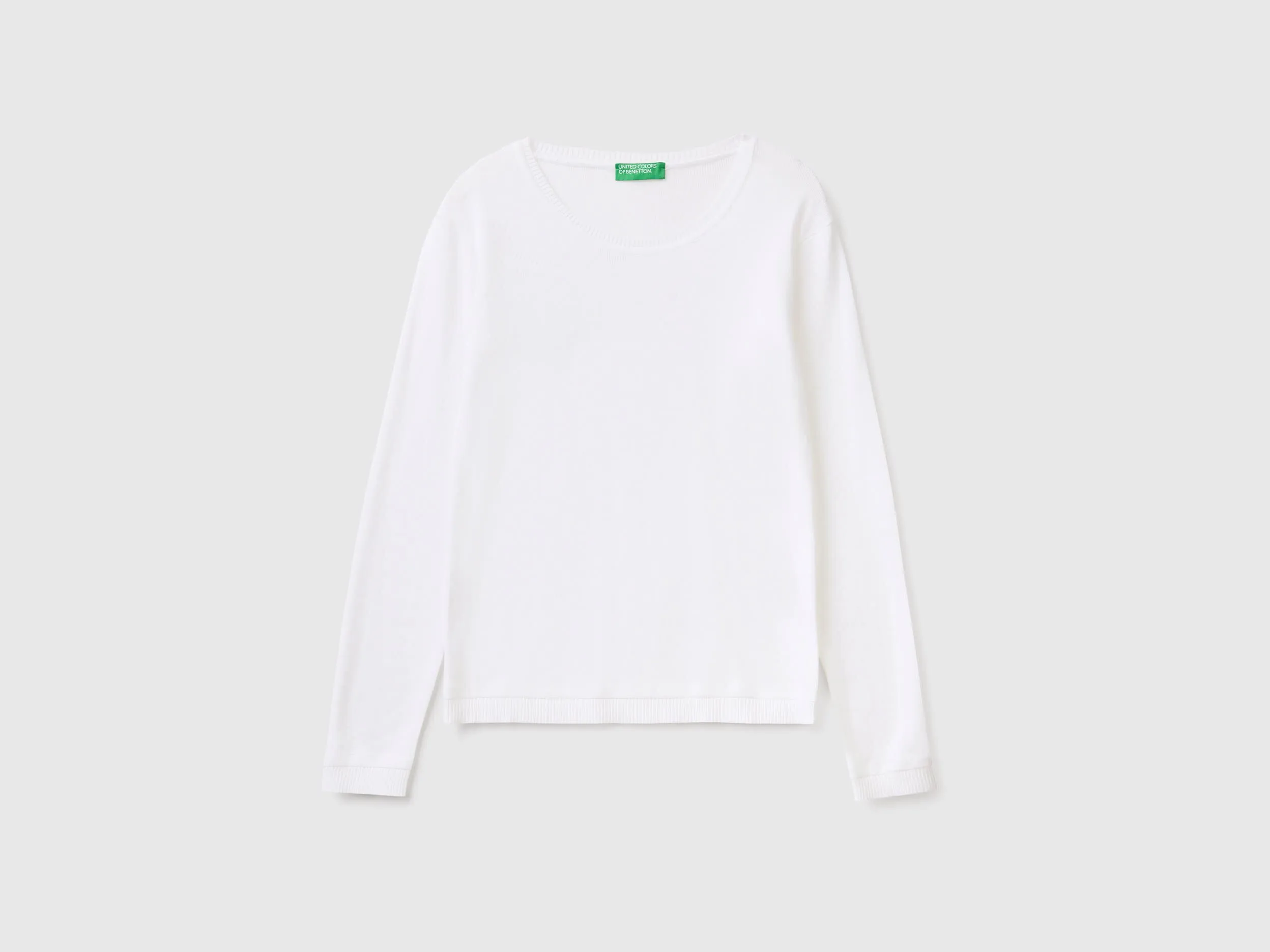 Crew neck sweater in pure cotton - White | Benetton