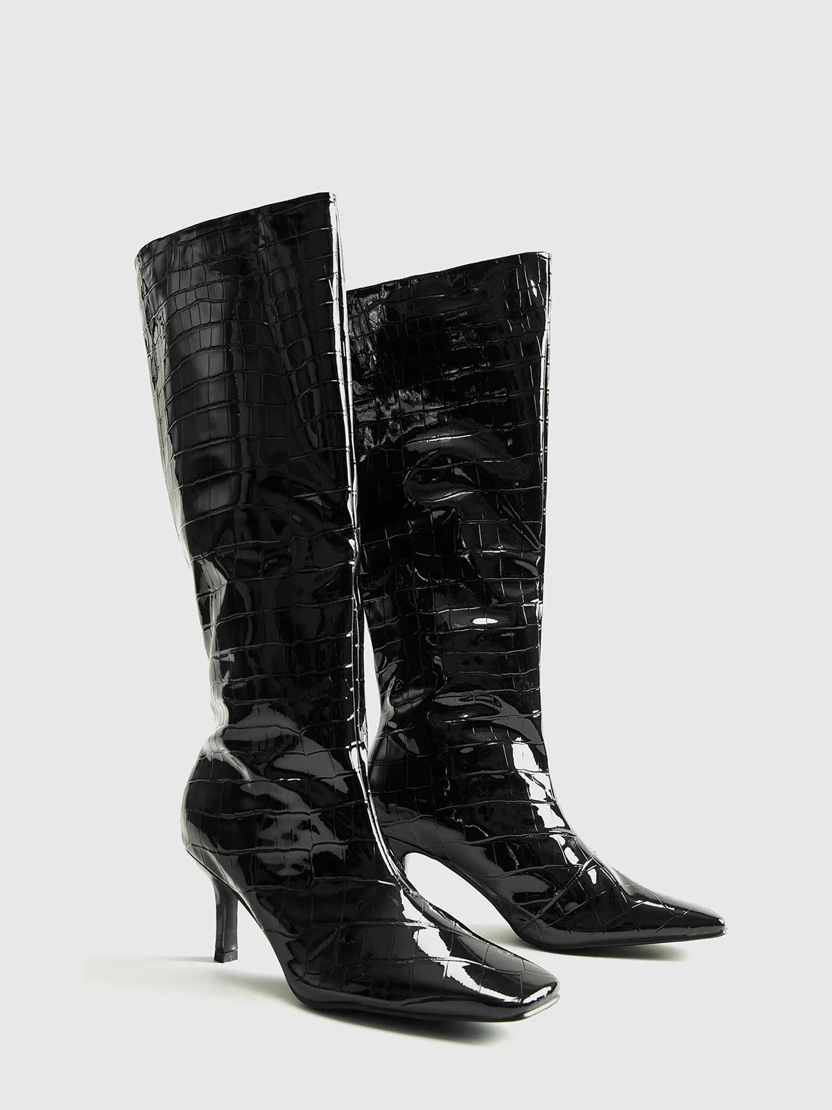 Crocodile Pattern Knee High Boots