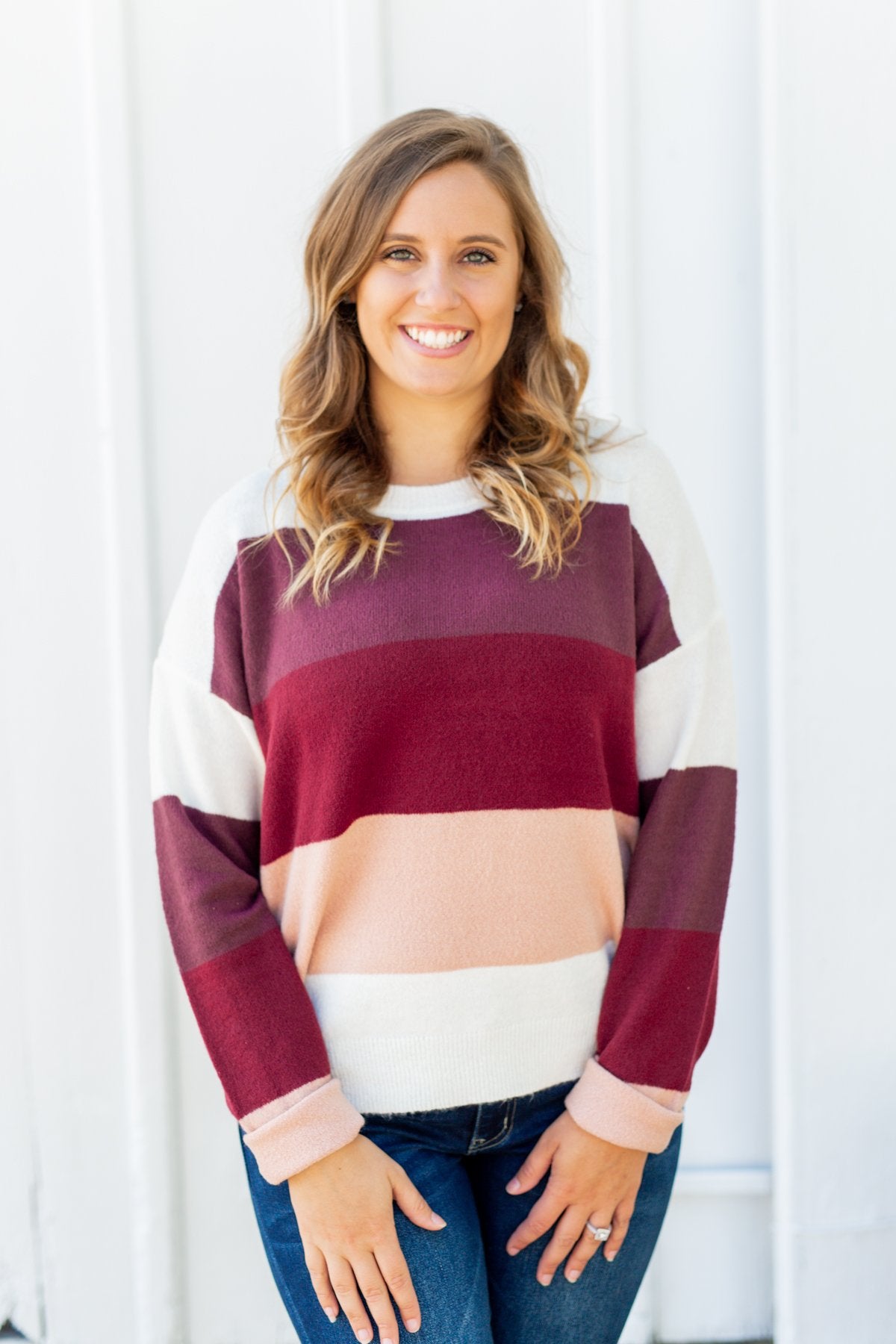 Dream Bigger Color Block Sweater- Ivory, Burgundy, & Dusty Pink