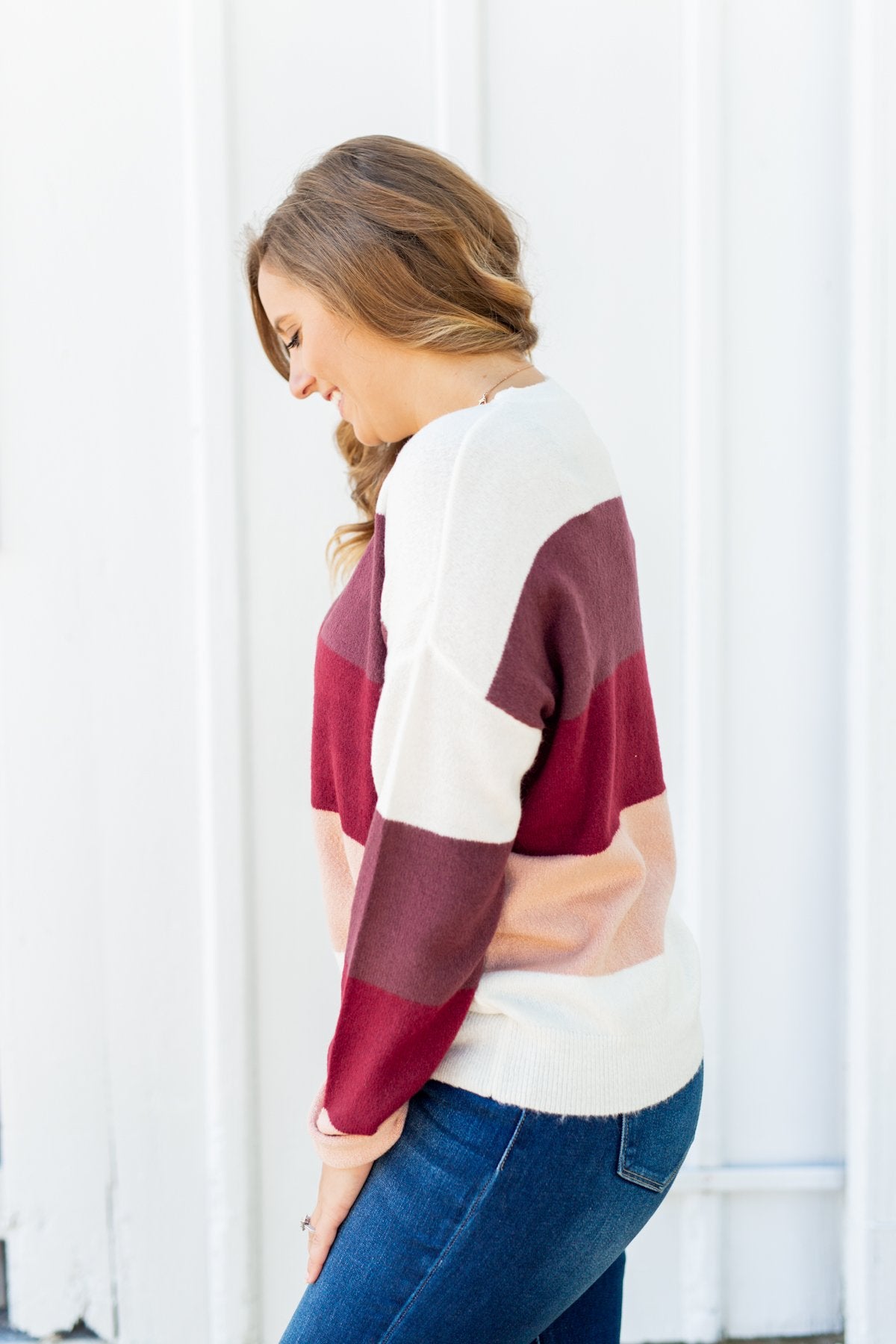 Dream Bigger Color Block Sweater- Ivory, Burgundy, & Dusty Pink