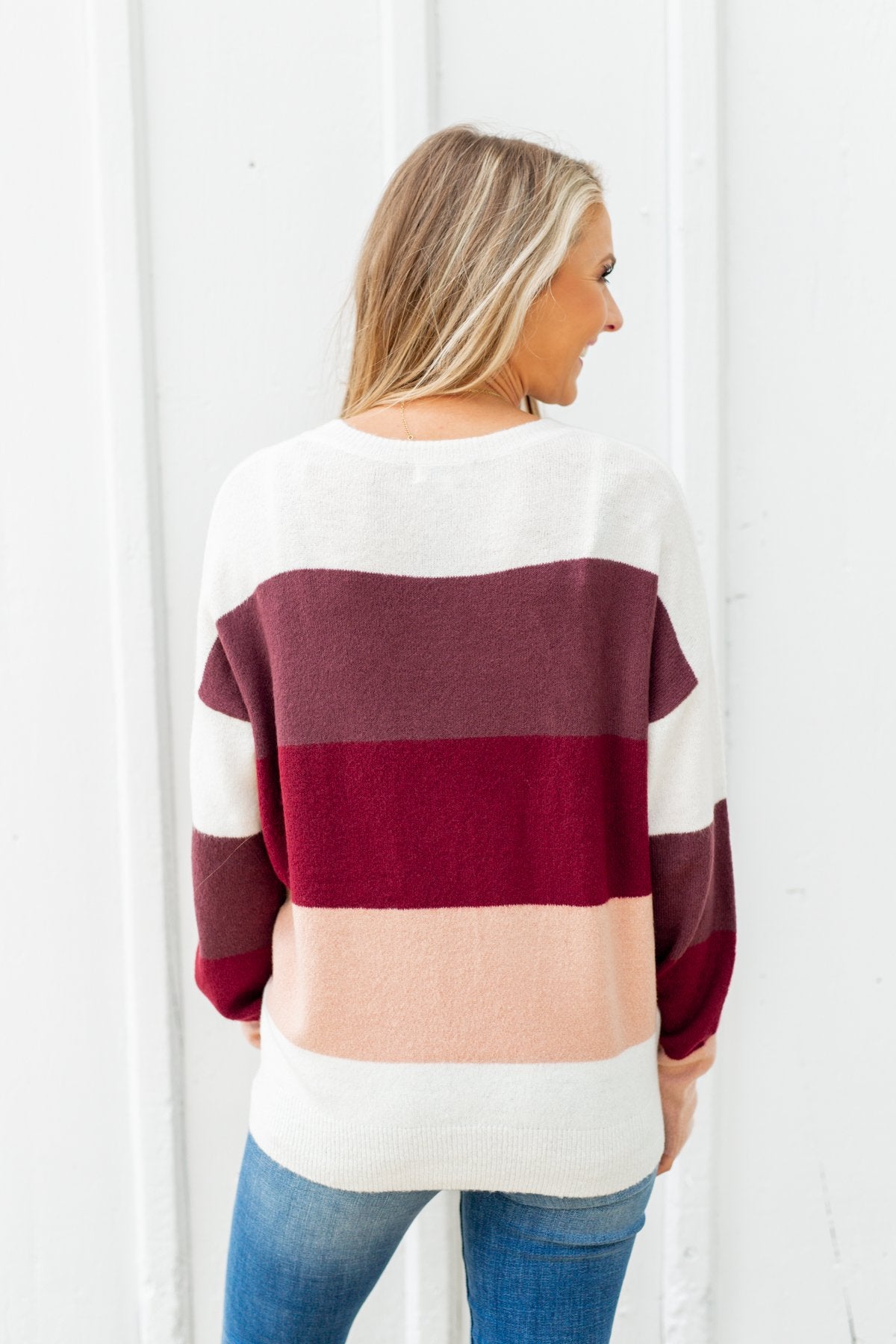 Dream Bigger Color Block Sweater- Ivory, Burgundy, & Dusty Pink