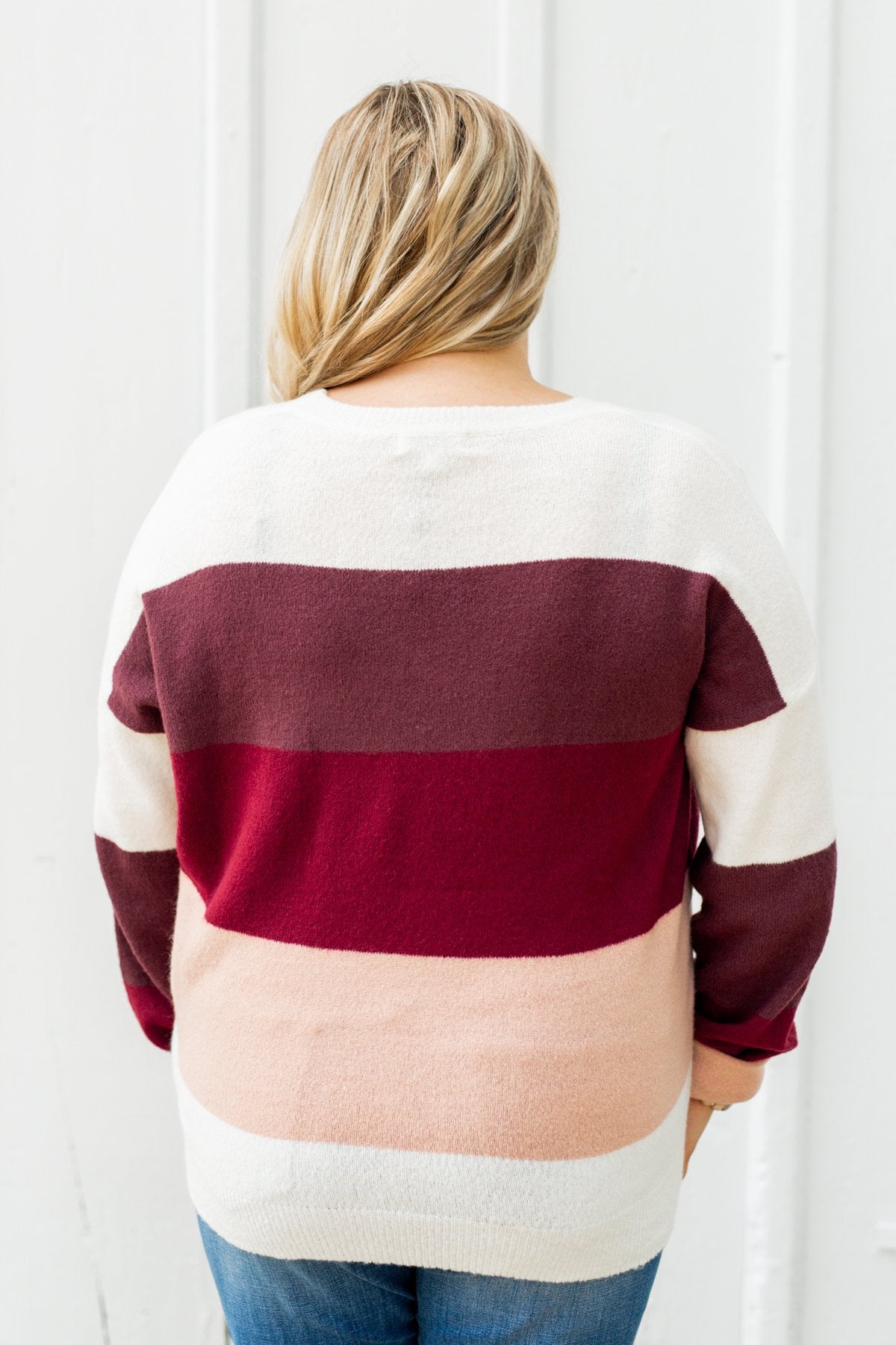 Dream Bigger Color Block Sweater- Ivory, Burgundy, & Dusty Pink