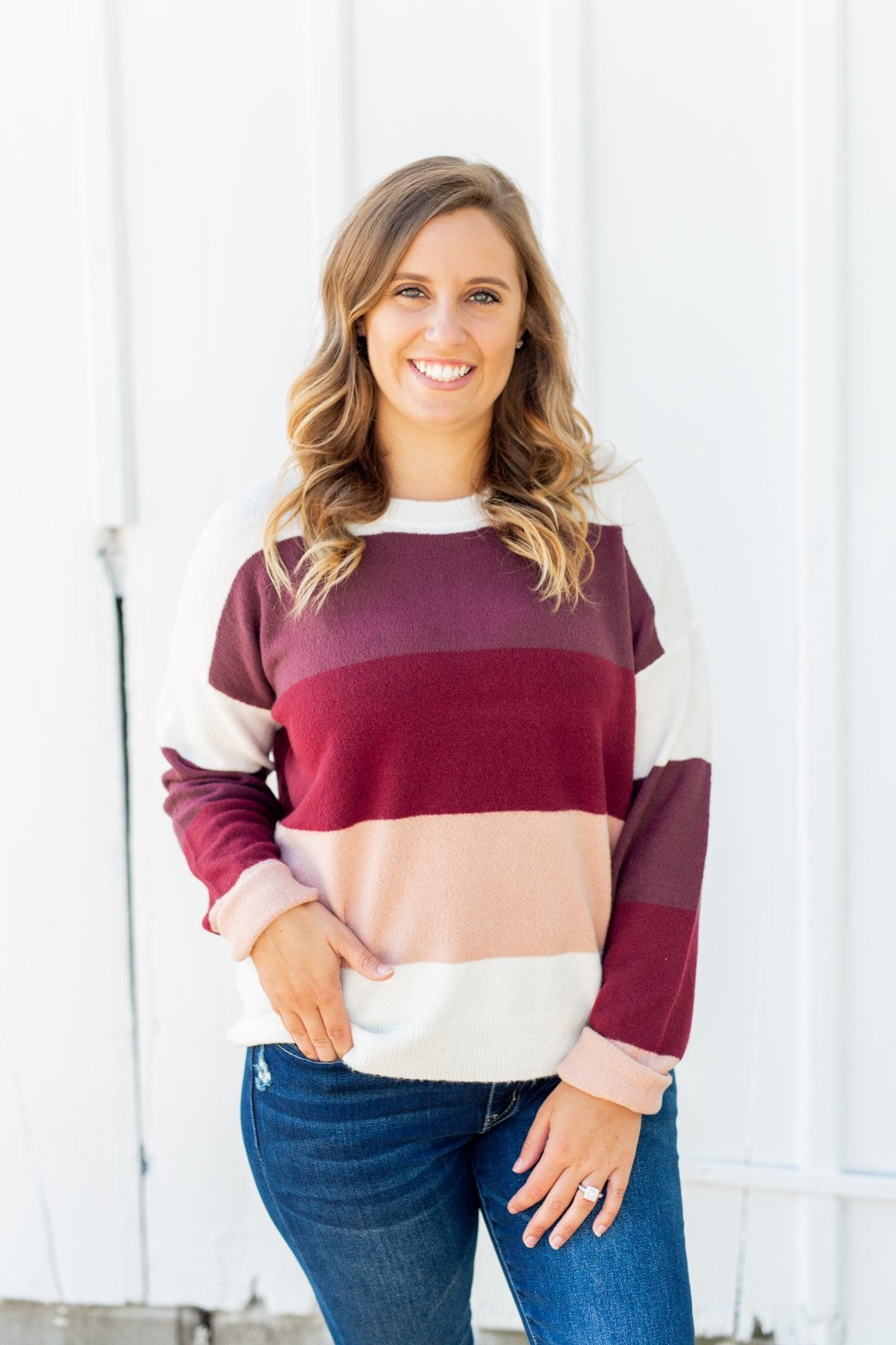 Dream Bigger Color Block Sweater- Ivory, Burgundy, & Dusty Pink