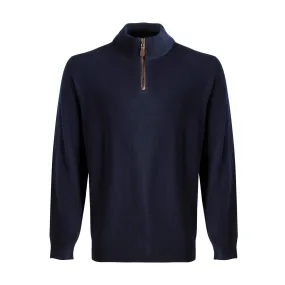 Extra Fine 'Zegna Baruffa' Merino Wool Quarter-Zip Sweater in Navy by Viyella