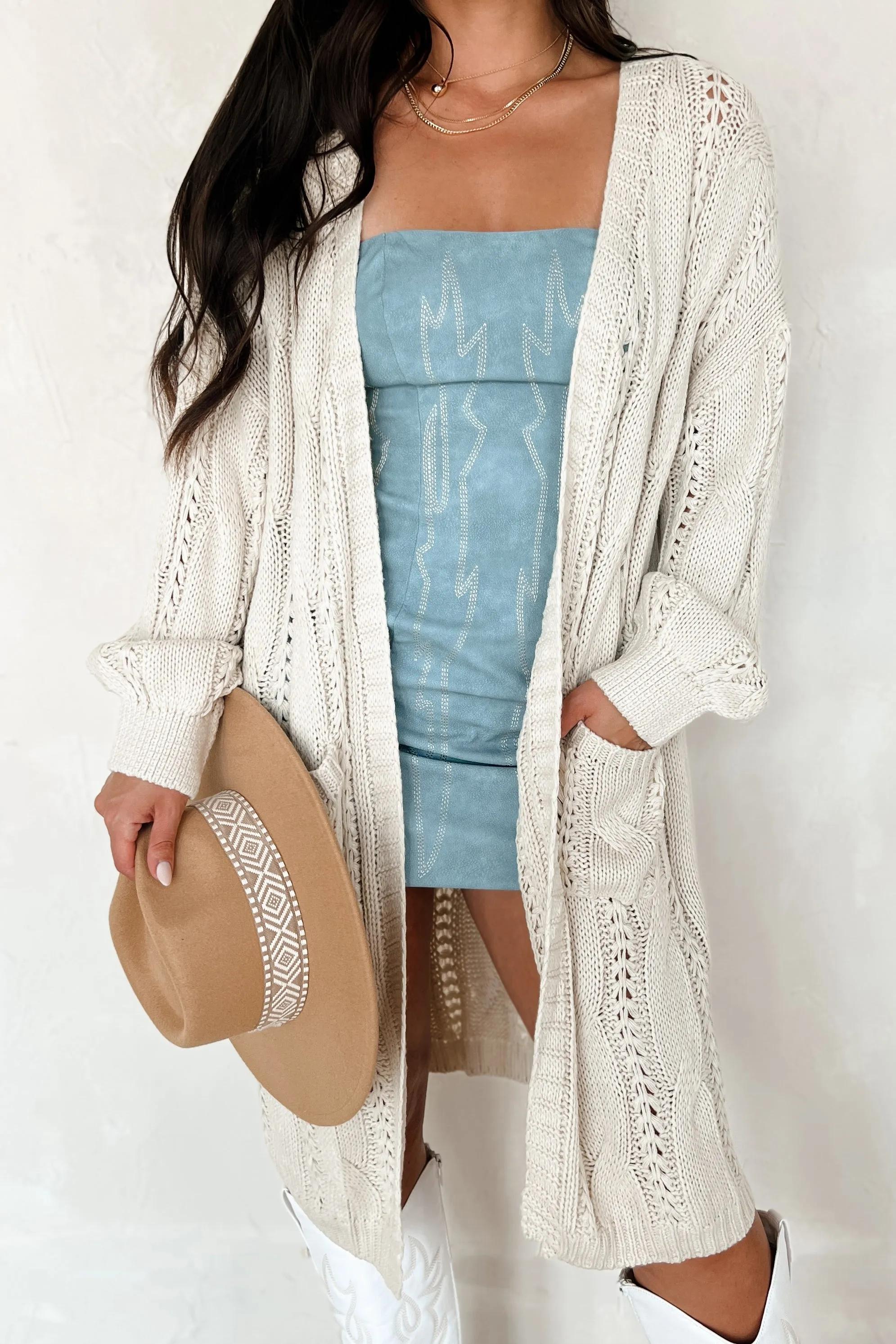 Find Your Purpose Cable Knit Long Cardigan (Natural)