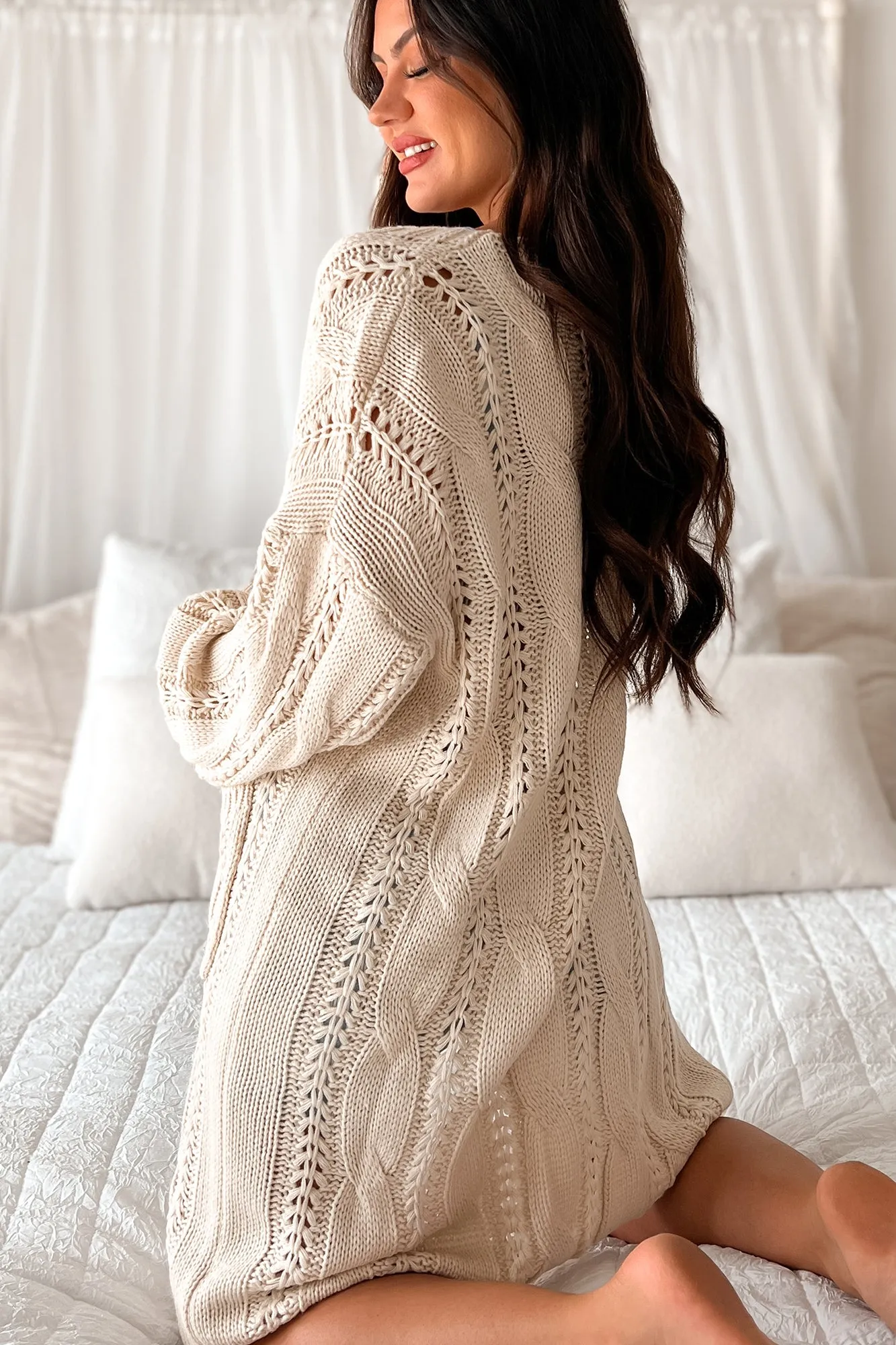 Find Your Purpose Cable Knit Long Cardigan (Natural)