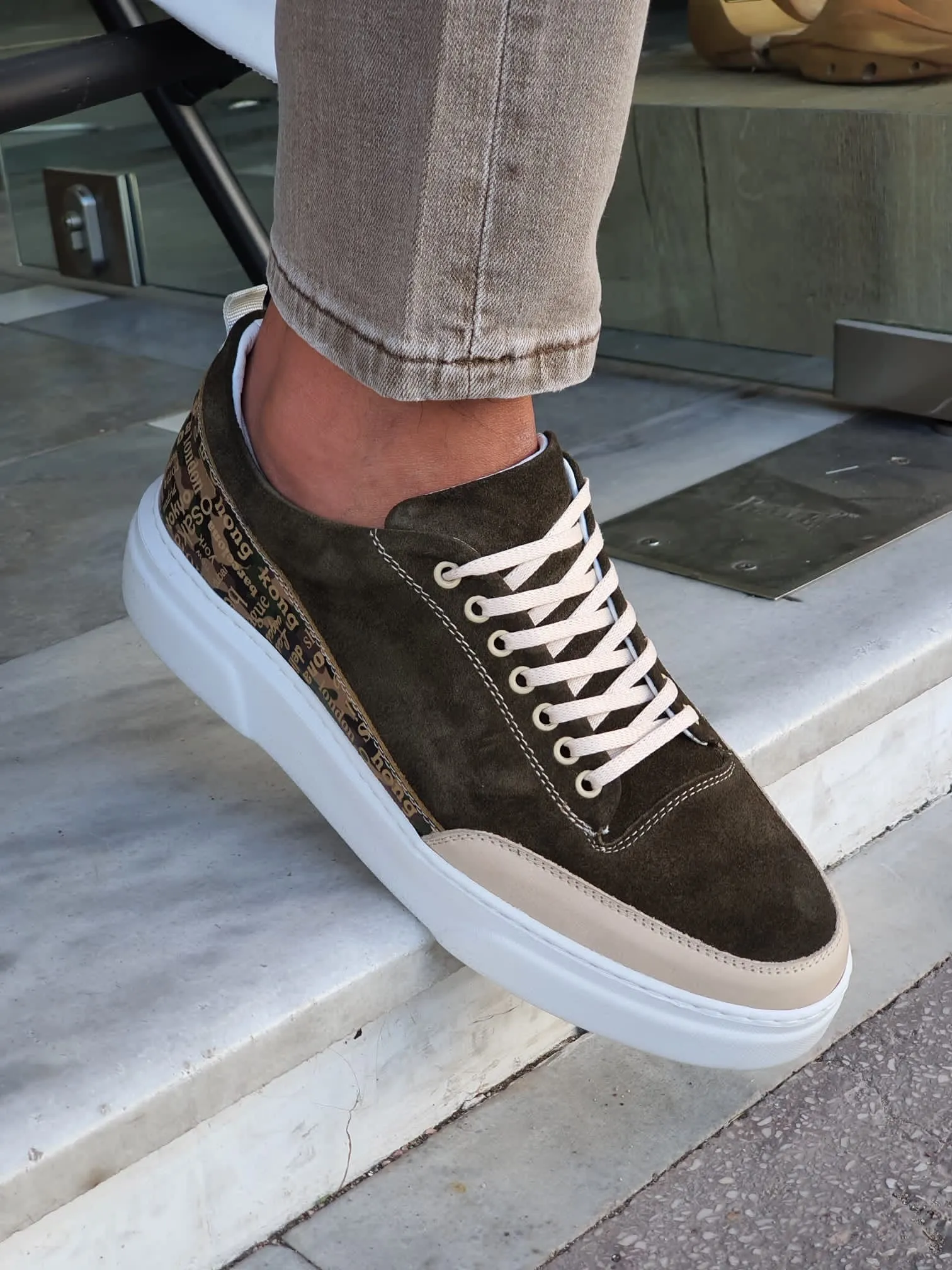 Forenzax Khaki High-Top Suede Sneakers