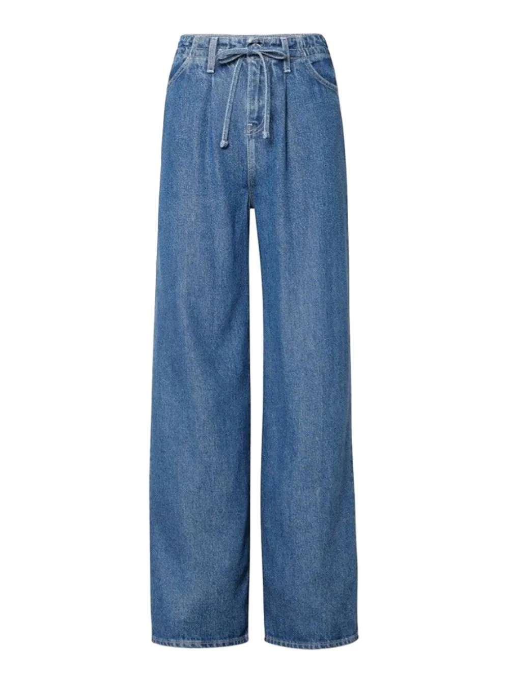 Frame Super Drape Drawstring Wide Leg Jeans in Ghost