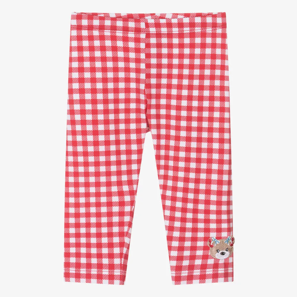 Girls Red Gingham Cotton Leggings