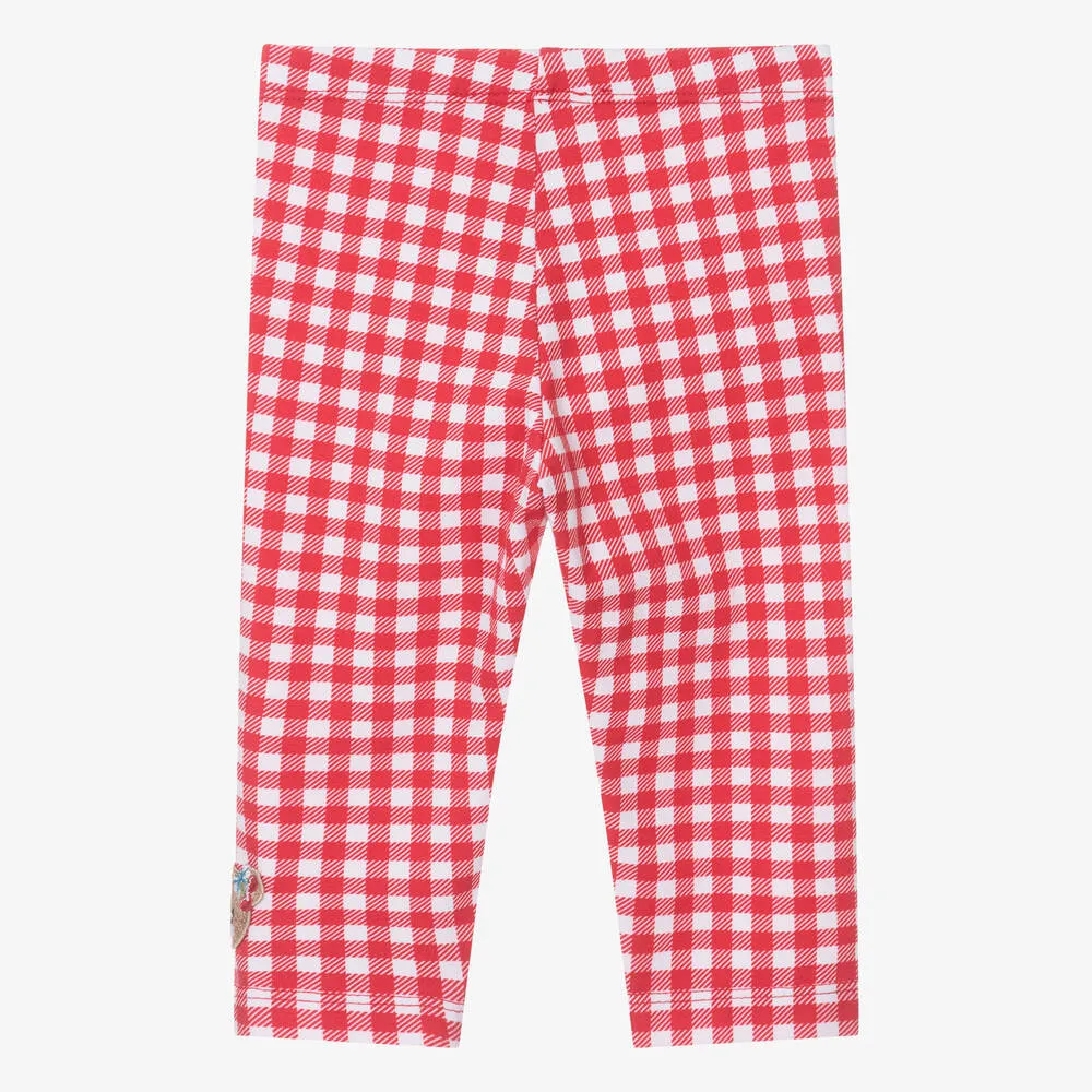 Girls Red Gingham Cotton Leggings