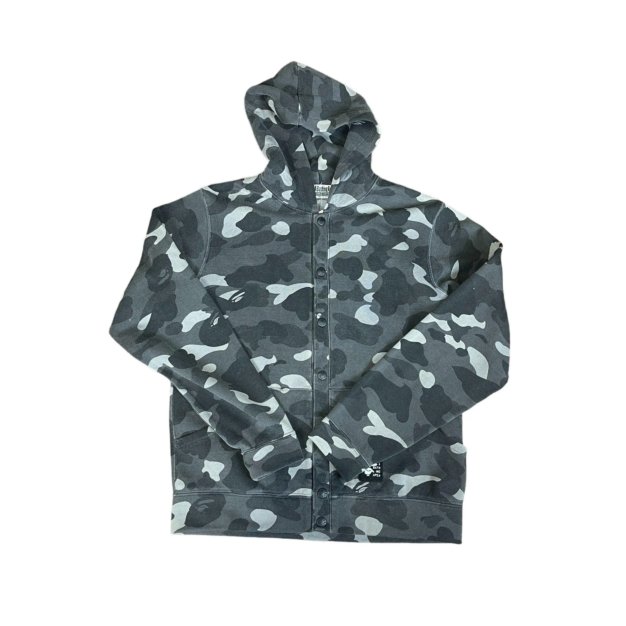 Grey A Bathing Ape (BAPE) Button Up Hoodie - Medium