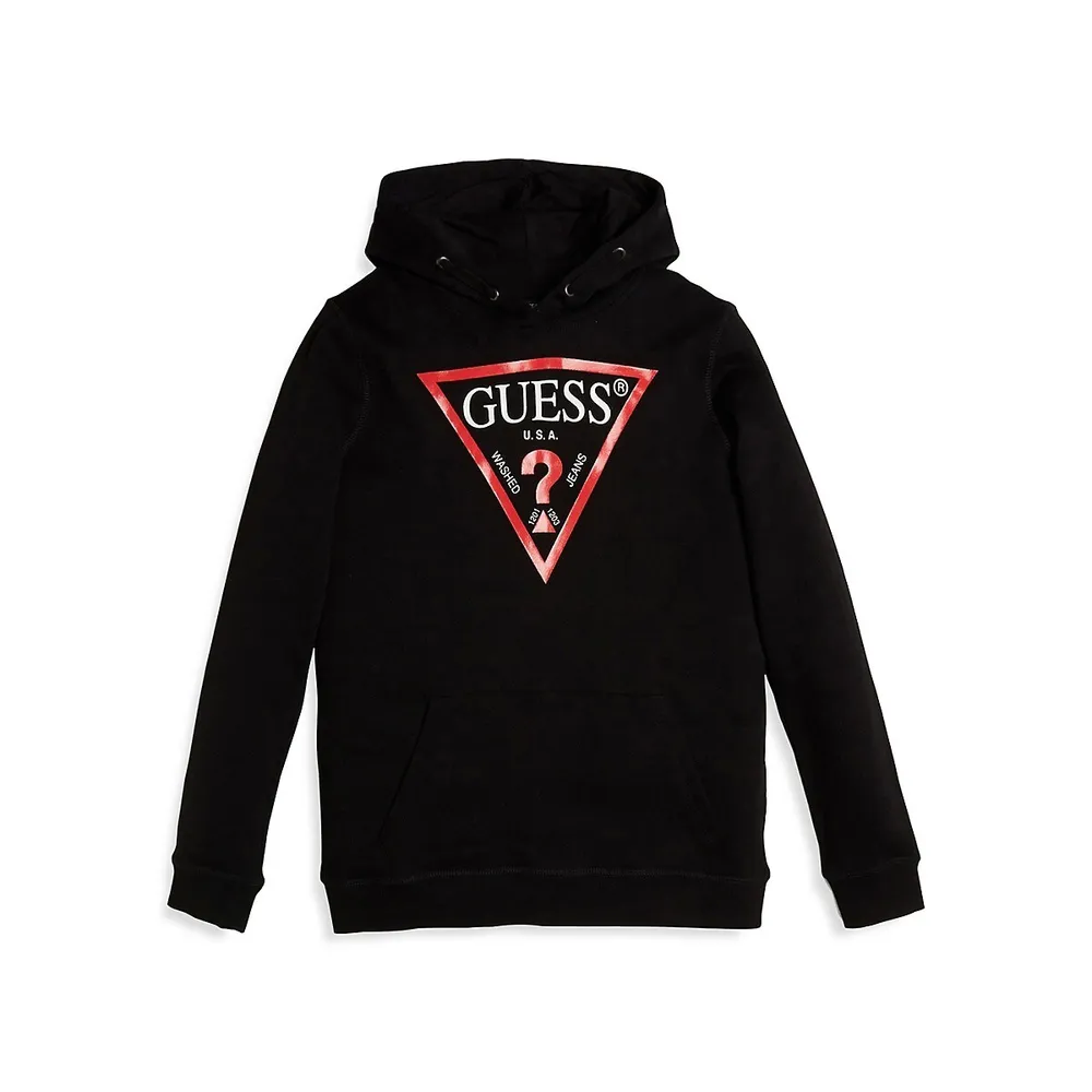 GUESS Boy's Triangle Logo Organic Cotton Fleece Hoodie