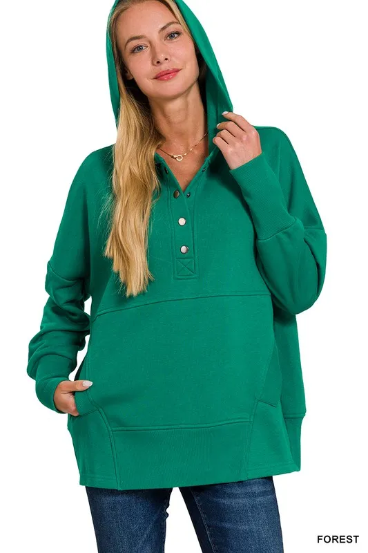 HALF BUTTON FLEECE HOODIE